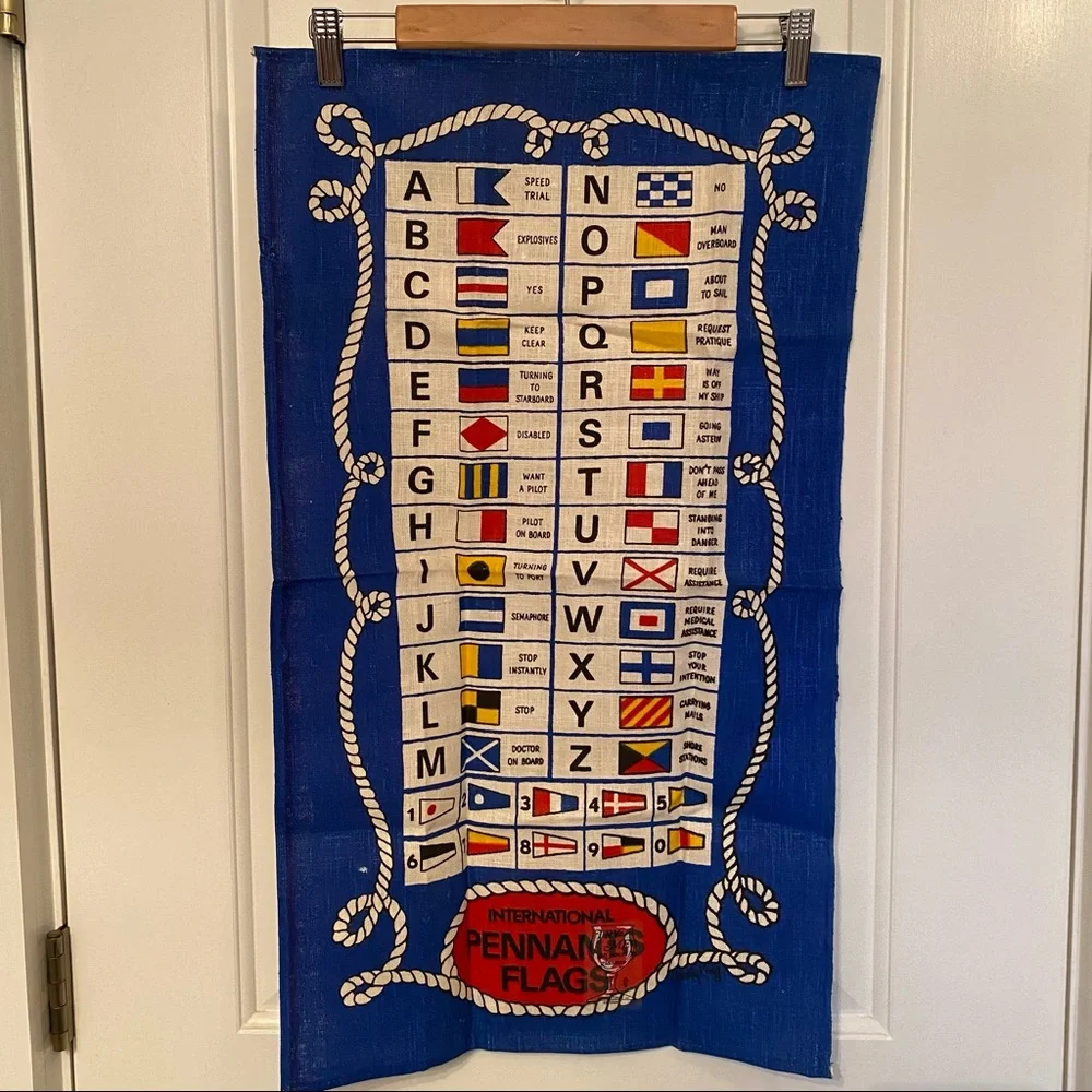 VINTAGE CLOTH NEW DISH KITCHEN PENNANT NAUTICAL PRINT BLUE WHITE NWT HOME LINENS